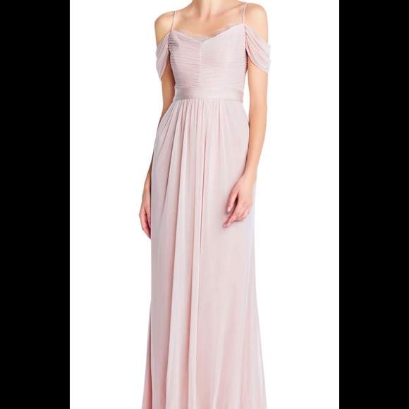 Adrianna Papell Dresses & Skirts - off the shoulder shirred tulle gown draped detail